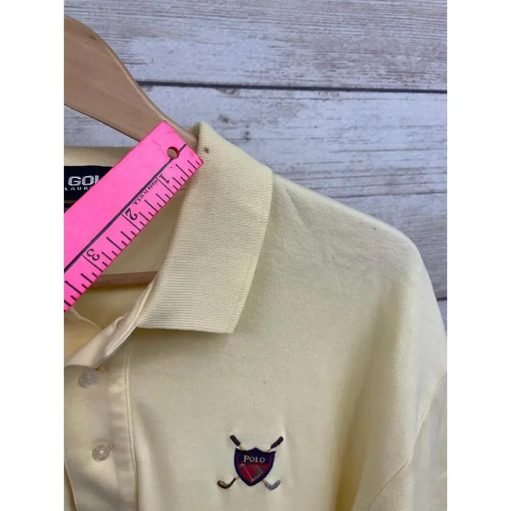 Vng Polo Golf Ralph Lauren Yellow Crest Polo Shirt Short Sleeve Cotton USA Large